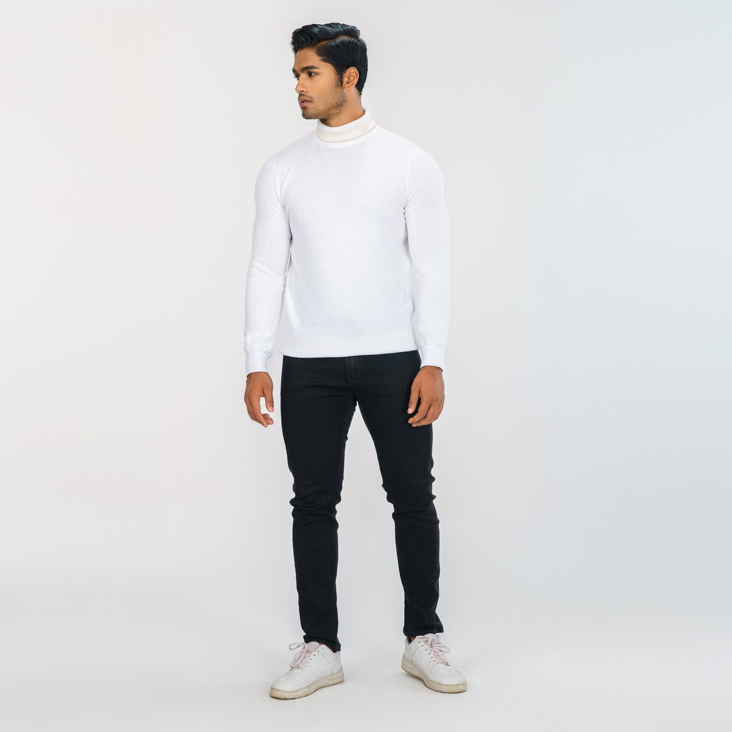 Men's White High Neck Pullover