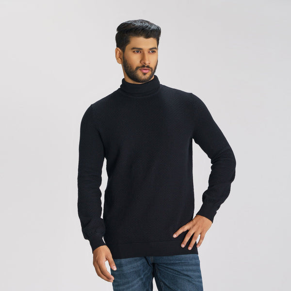 Men's Black High Neck Pullover