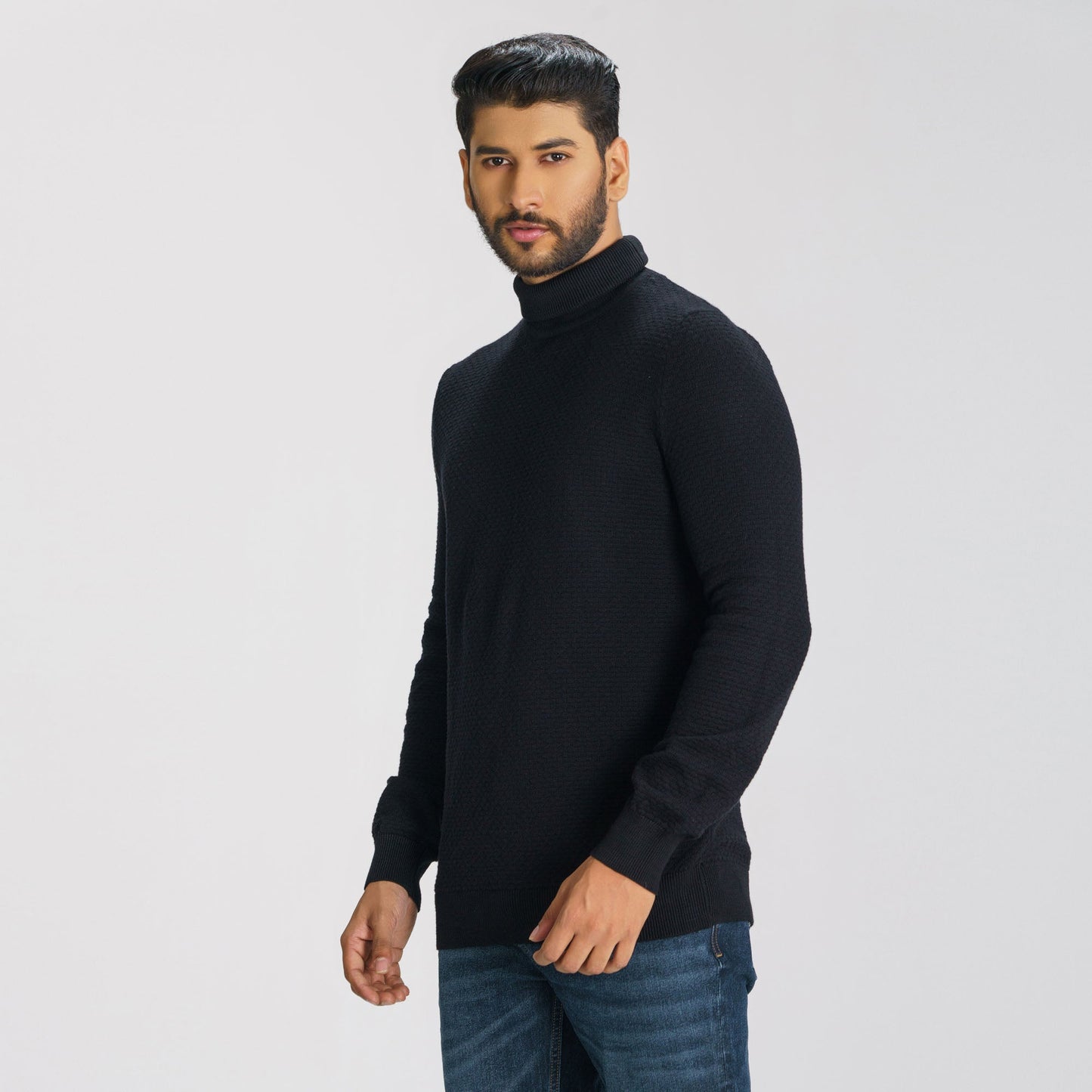 Men's Black High Neck Pullover