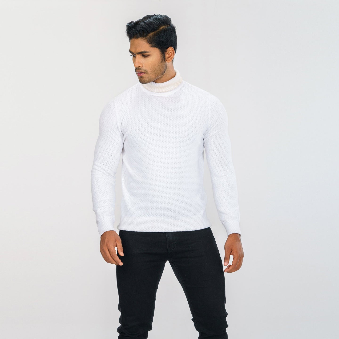 Men's White High Neck Pullover