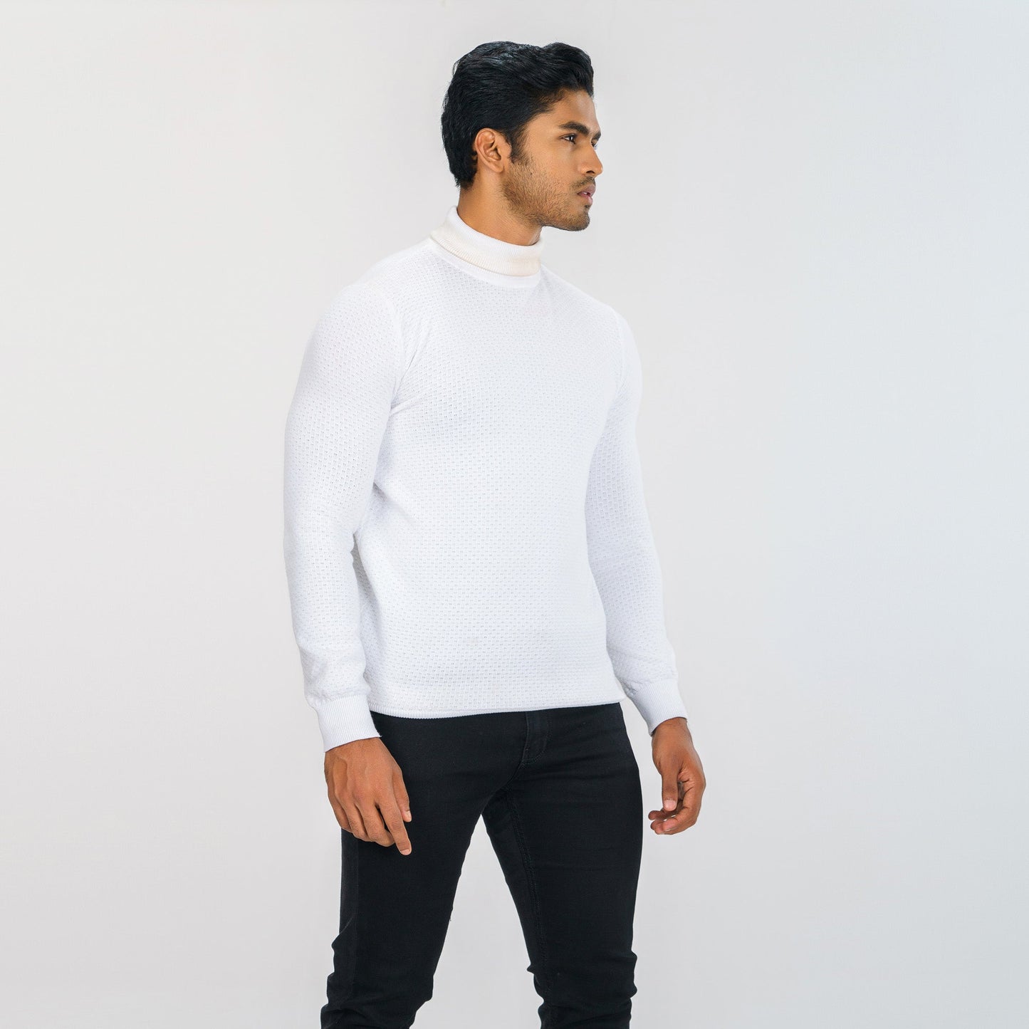 Men's White High Neck Pullover