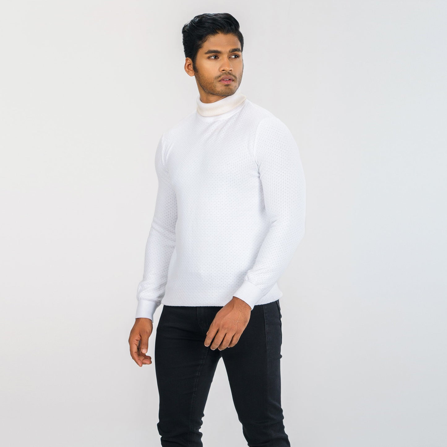 Men's White High Neck Pullover