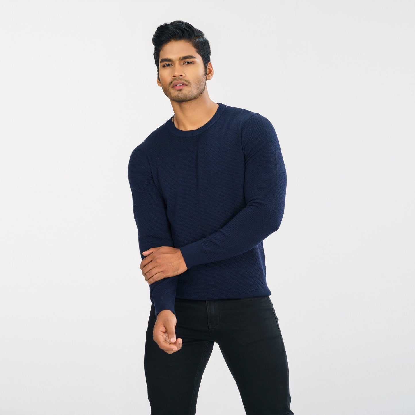 Mens Navy Knitted Pullover