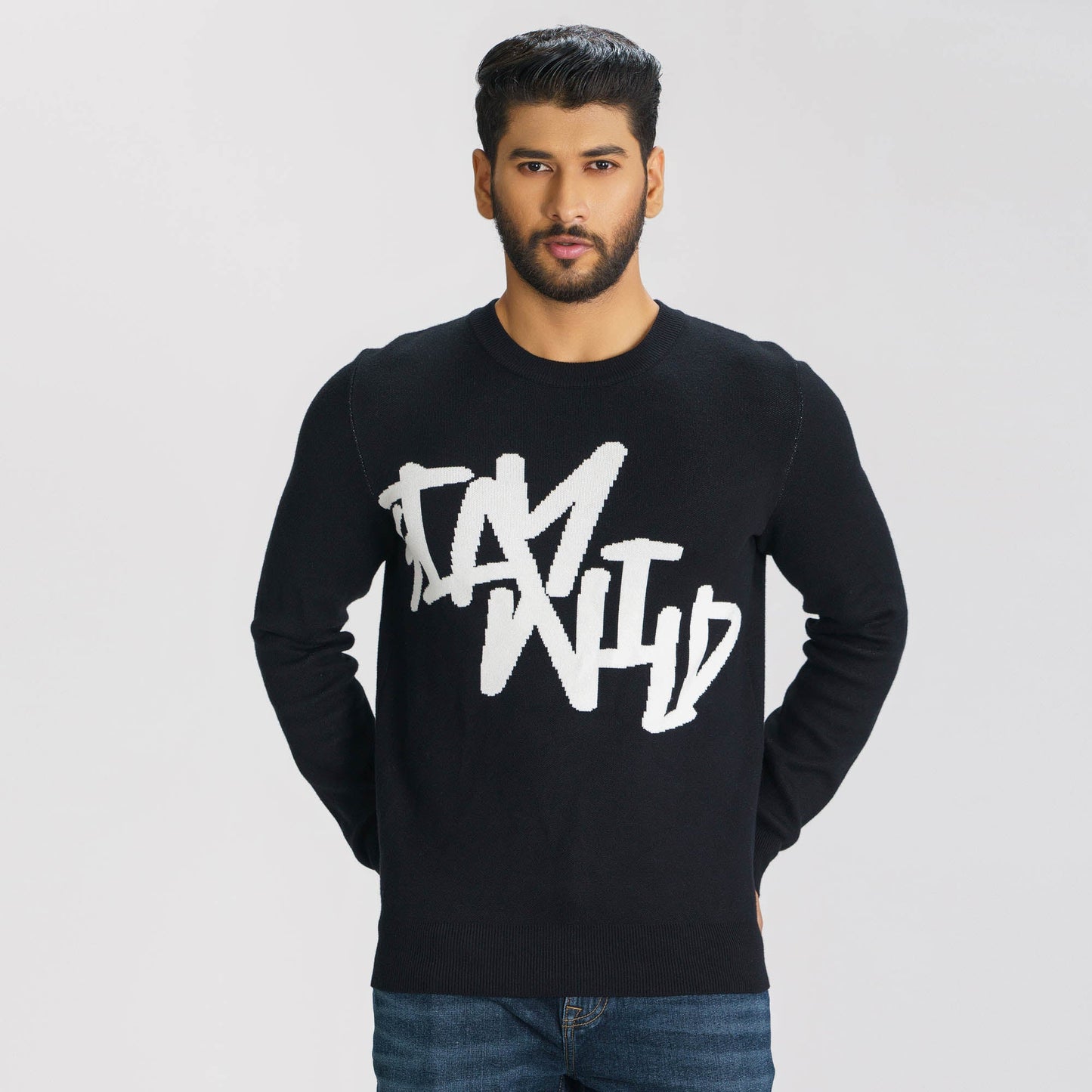 Mens Black/White Sweater Pullover