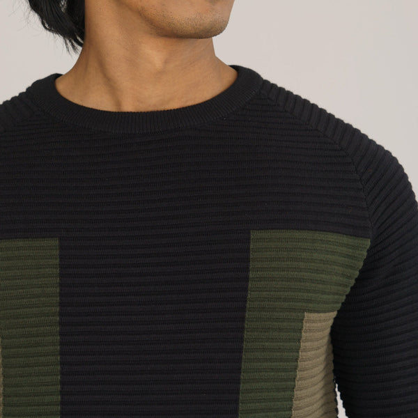 Mens Black & Olive Sweater Pullover