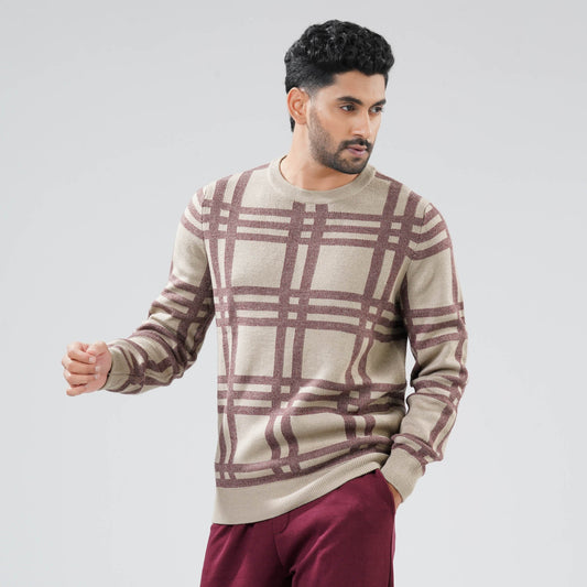 Mens Beige Maroon Pullover