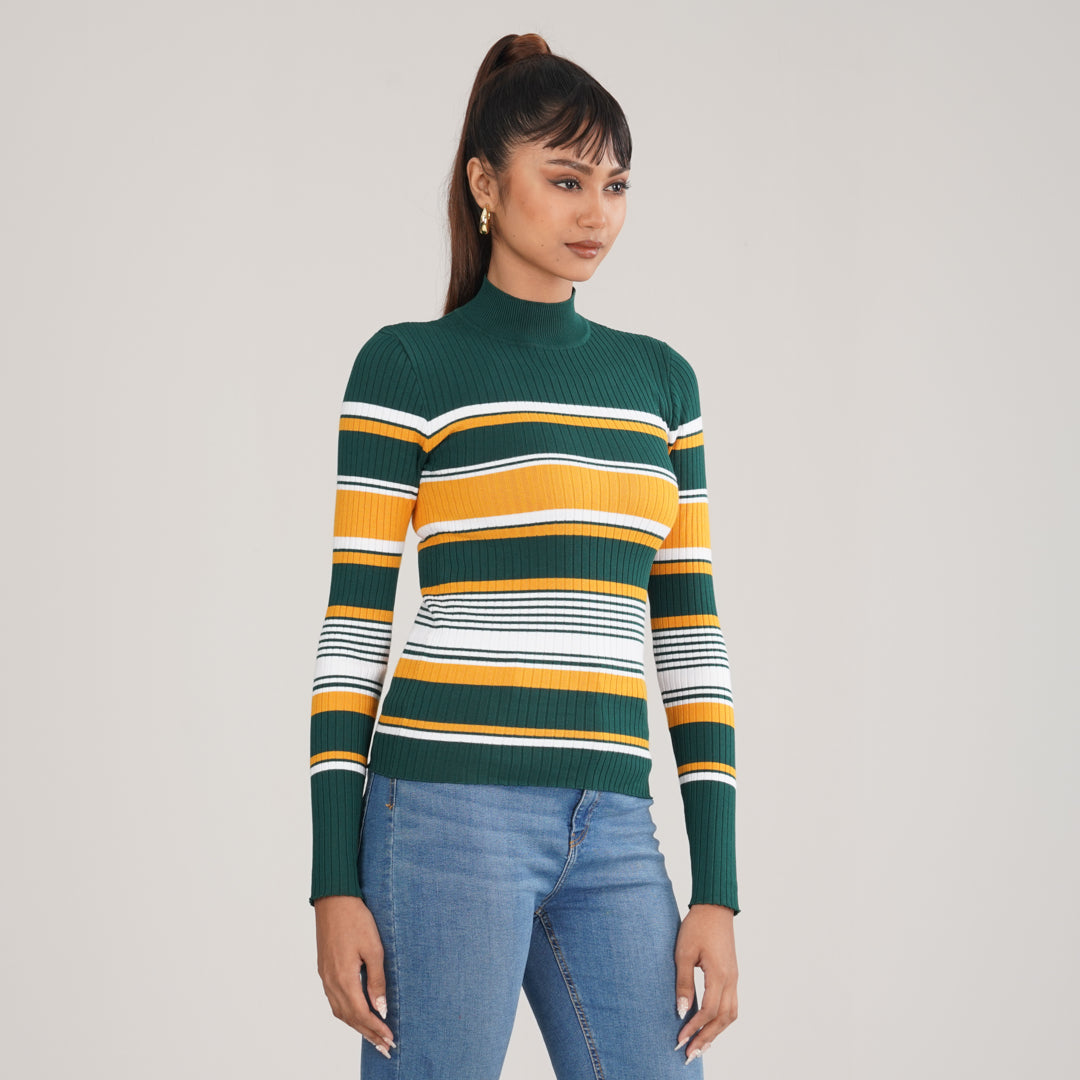 Womens Green & Mustard Pullover