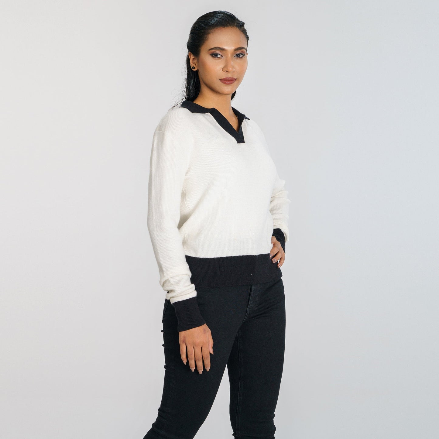Women’s Black & White V-Neck Pullover