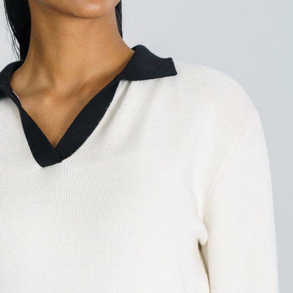 Women’s Black & White V-Neck Pullover