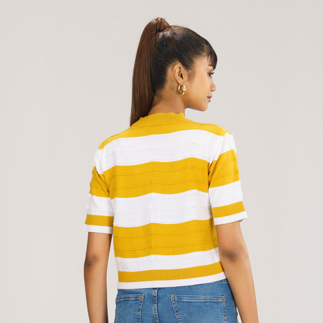 Women White & Mustard Pullover