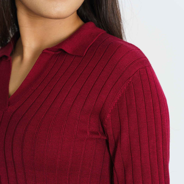 Womens Maroon Polo Sweater