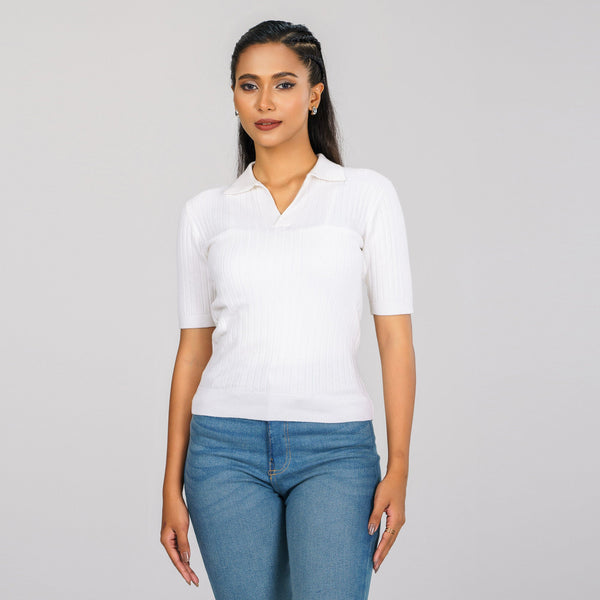 Womens White Polo Sweater