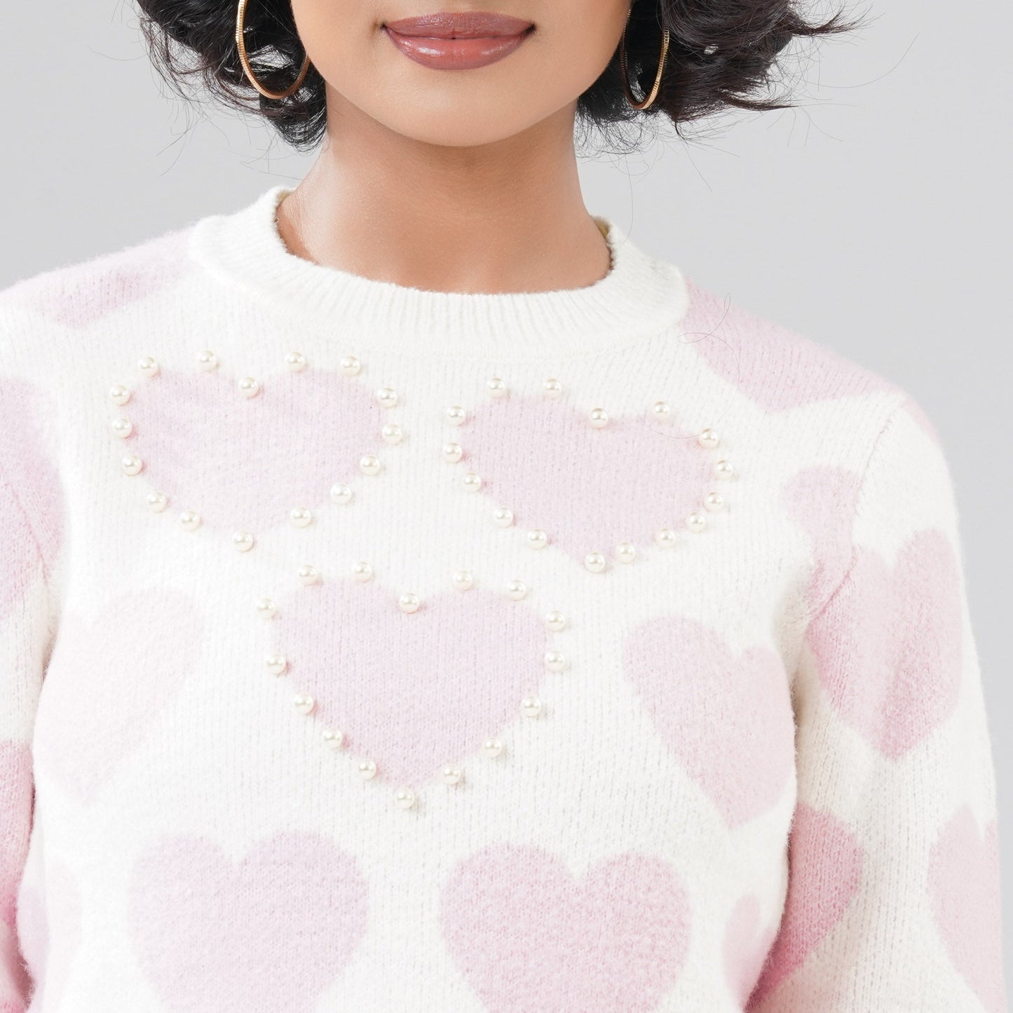 Womens White & Pink Pullover