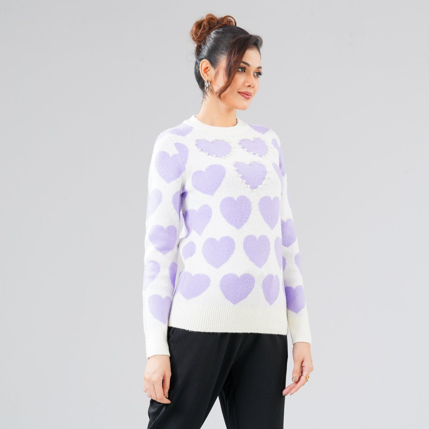 Womens White & Lavender Pullover