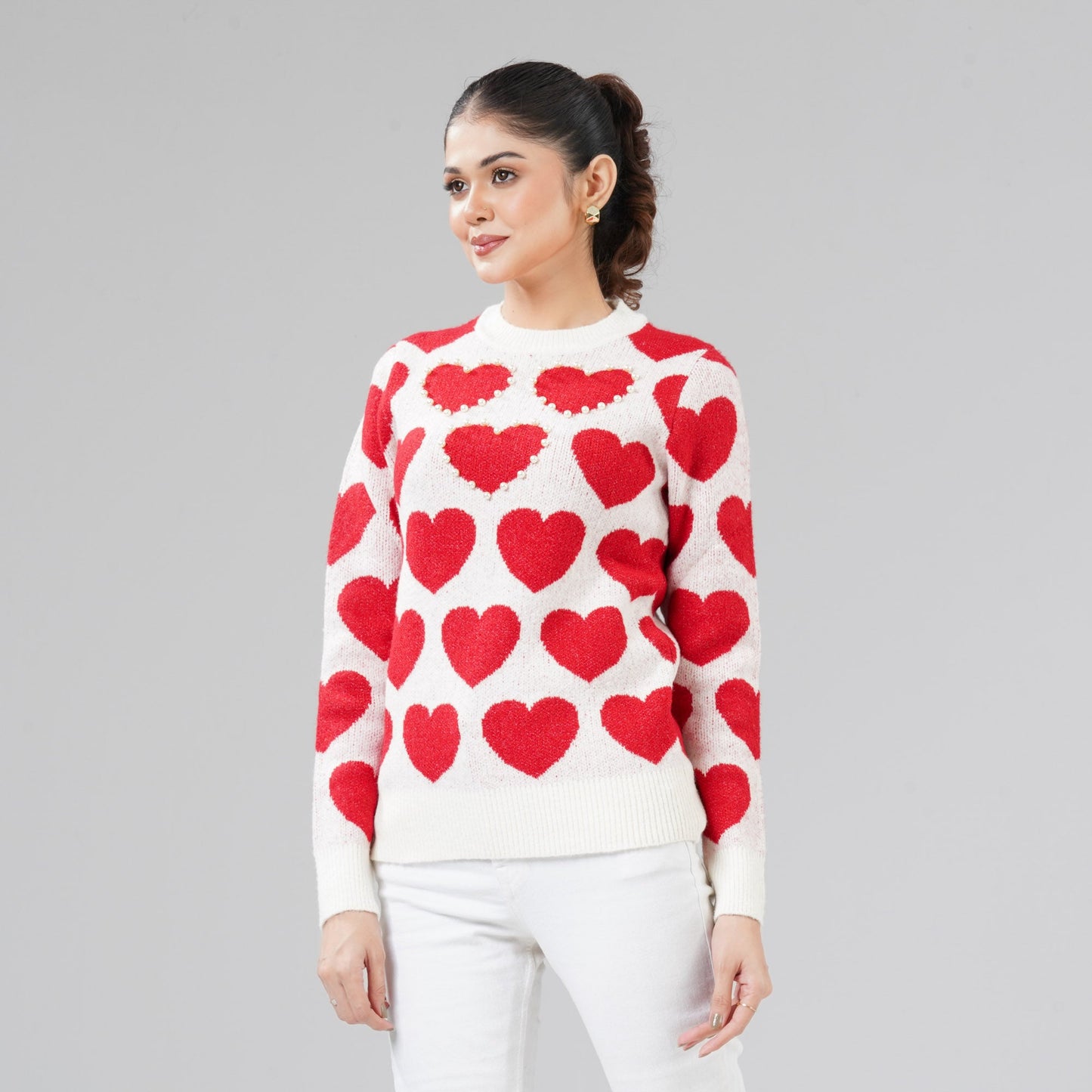 Womens White & Red Pullover