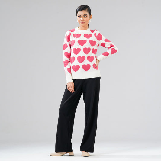 Womens White & Hot Pink Pullover