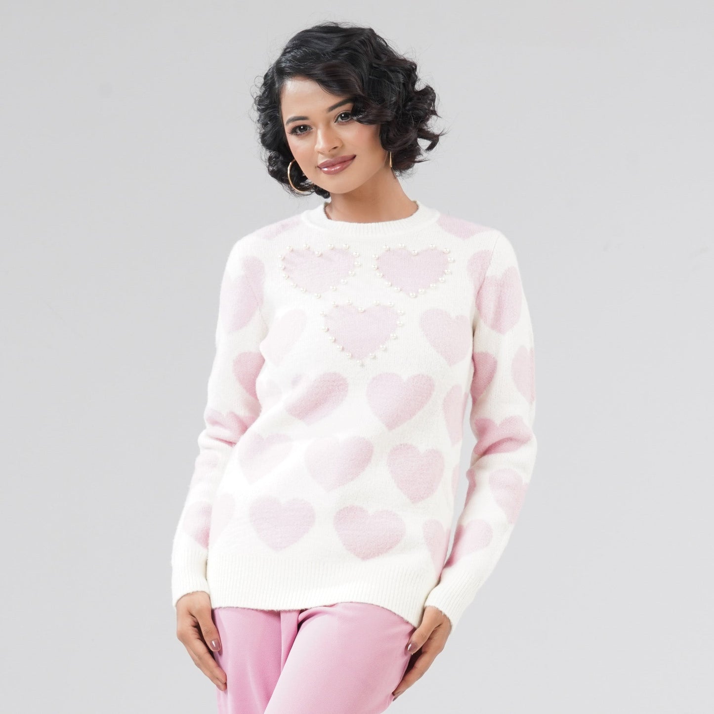 Womens White & Pink Pullover