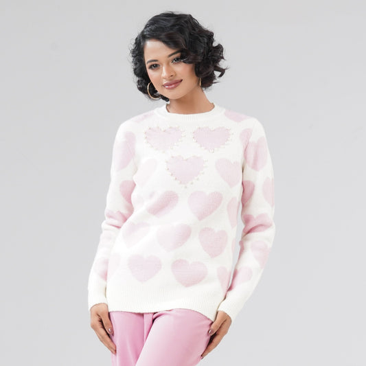 Womens White & Pink Pullover