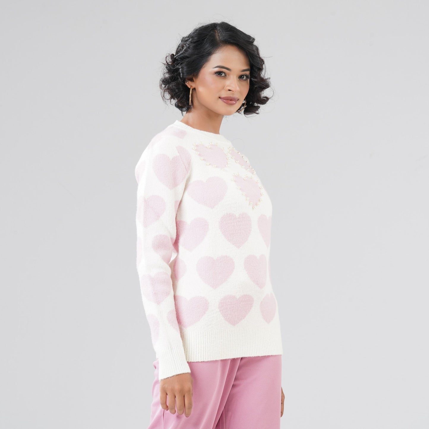Womens White & Pink Pullover