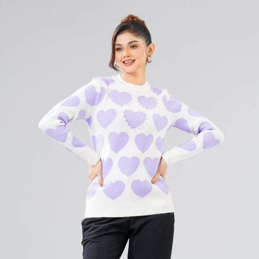 Womens White & Lavender Pullover