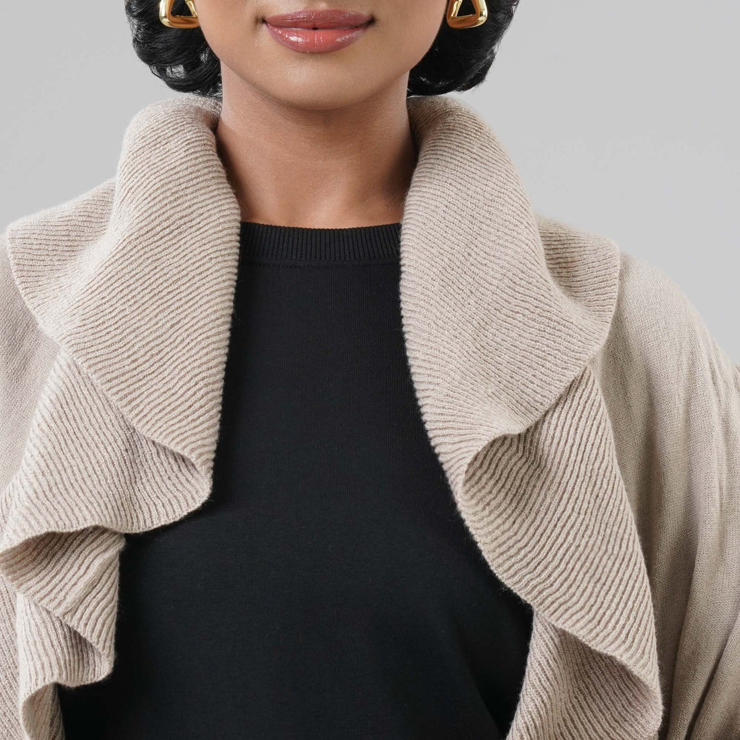 Womens Beige Ruffle Shawl