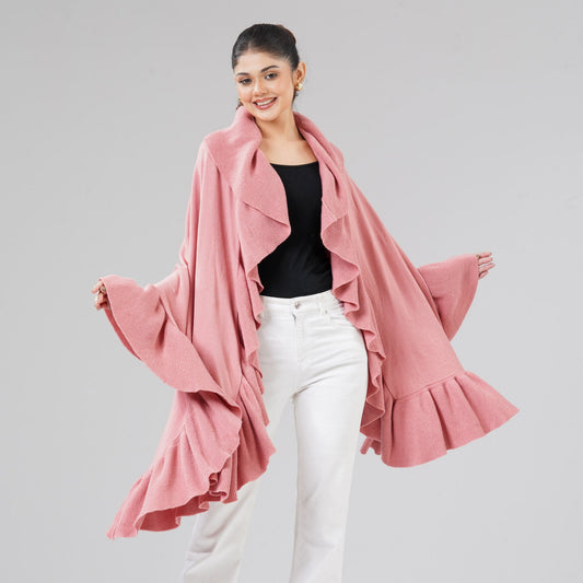Womens Coral Pink Ruffle Shawl