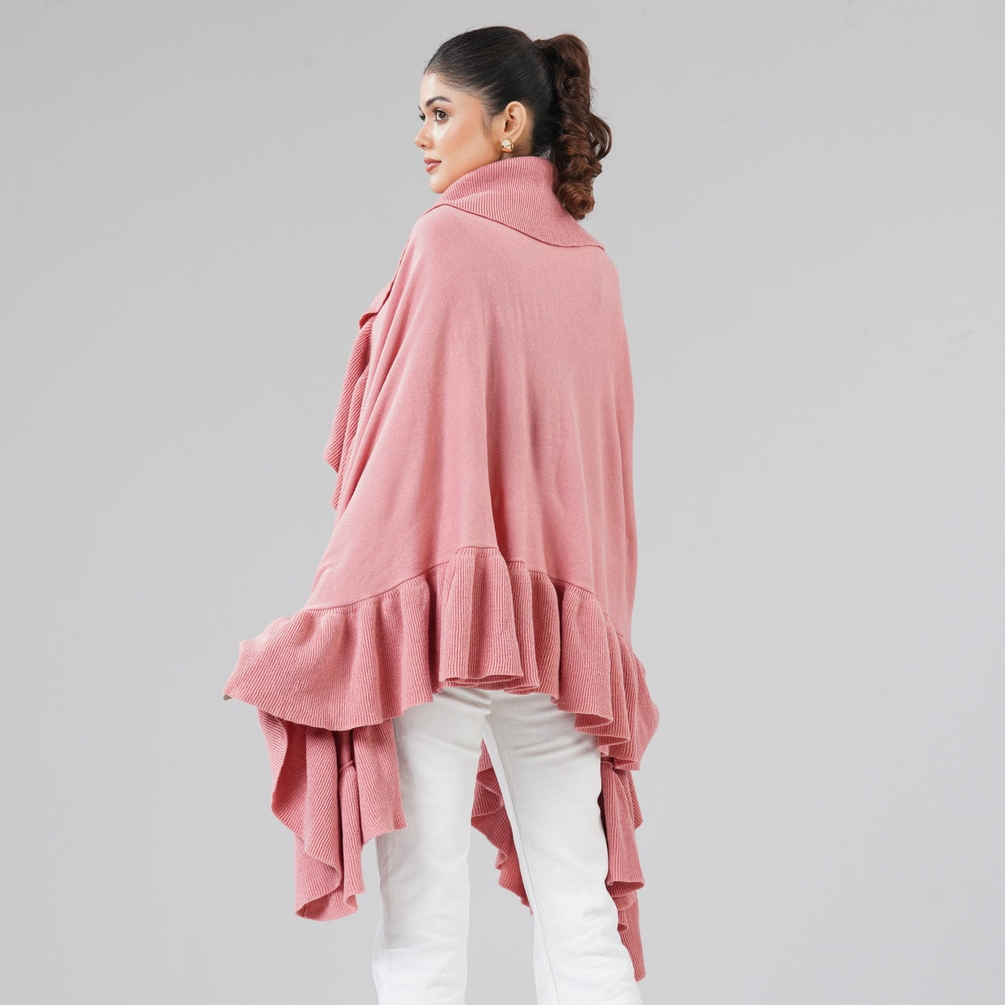 Womens Coral Pink Ruffle Shawl