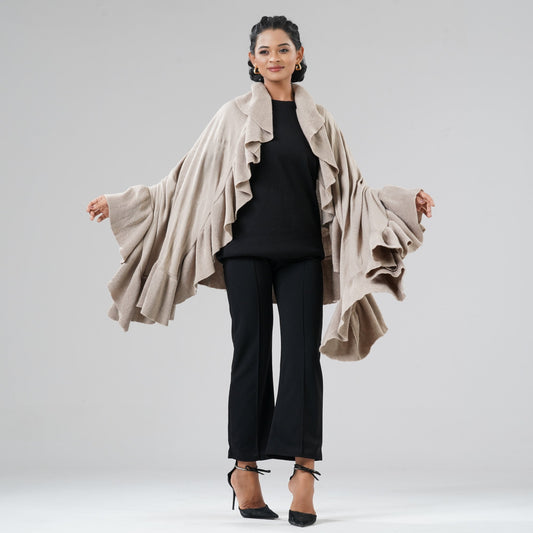 Womens Beige Ruffle Shawl