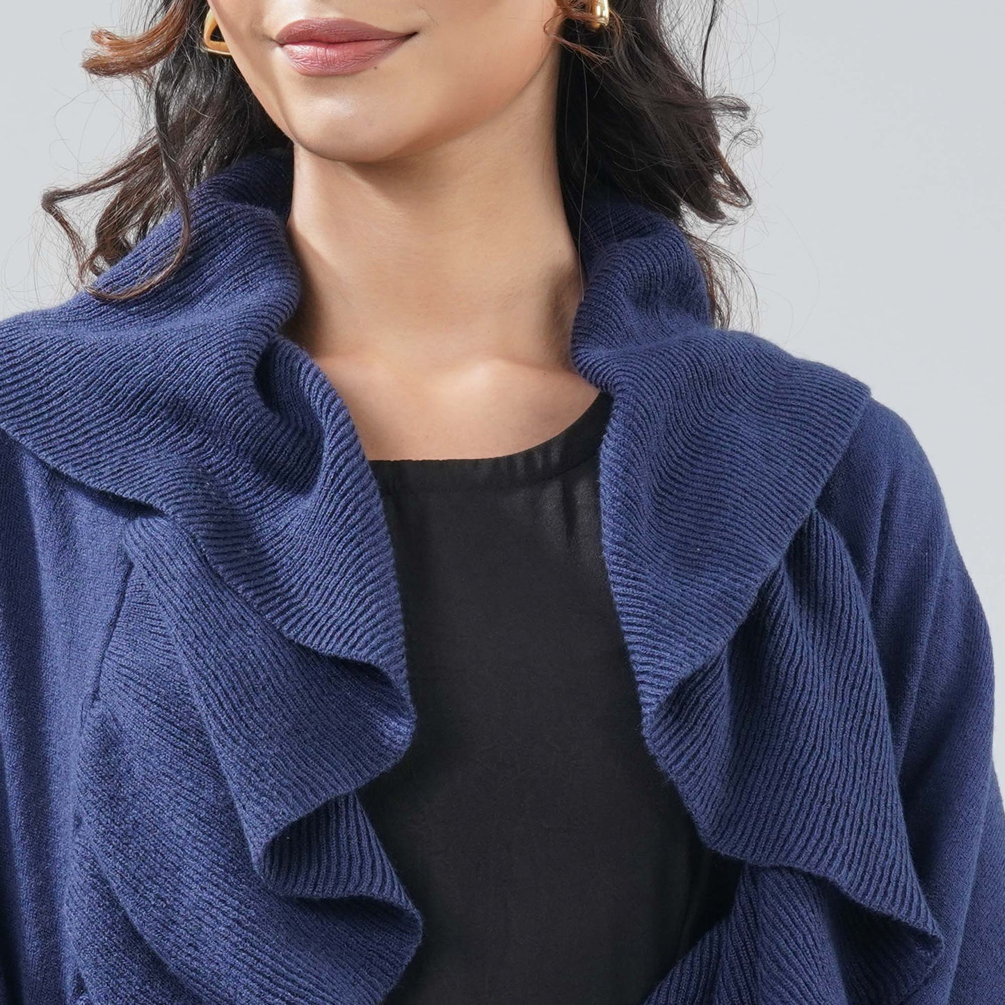 Womens Dark Blue Ruffle Shawl