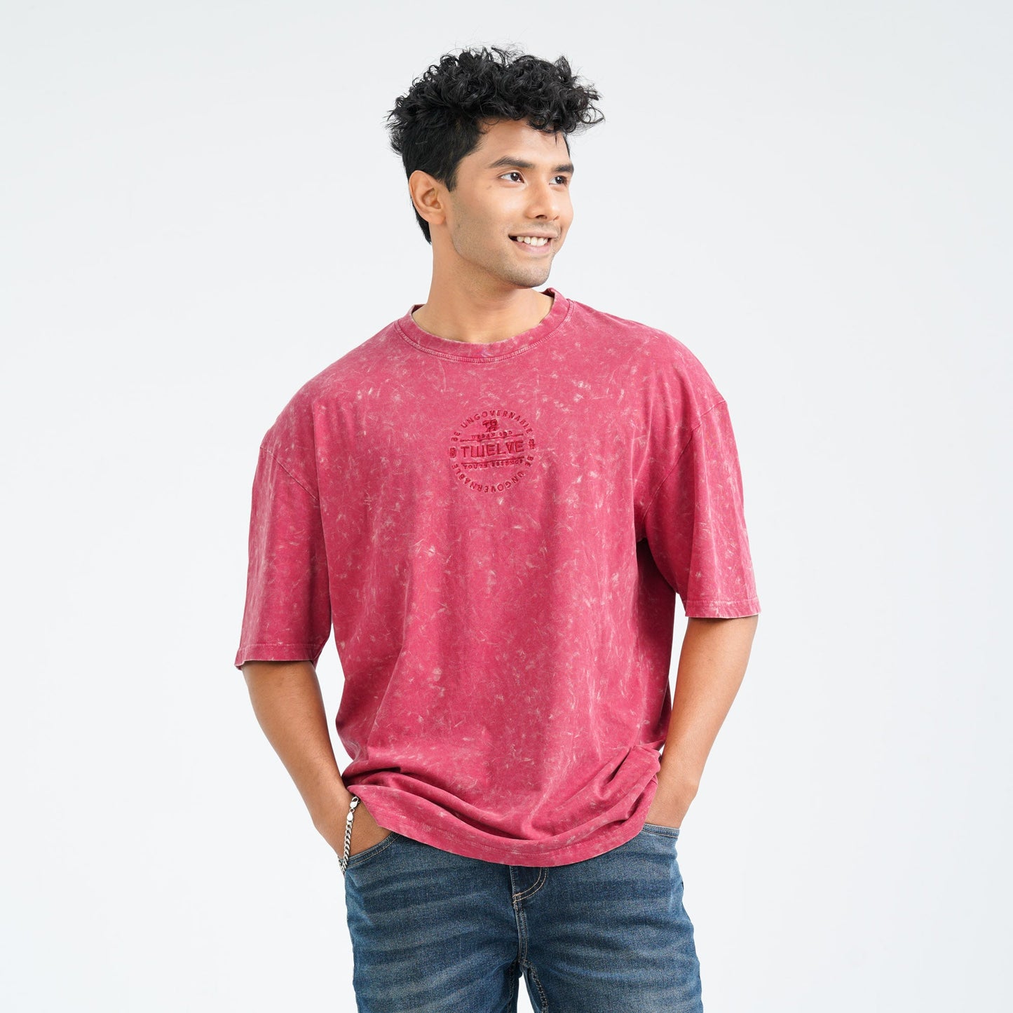 Men's Maroon Cotton  Oversized  T-Shirt