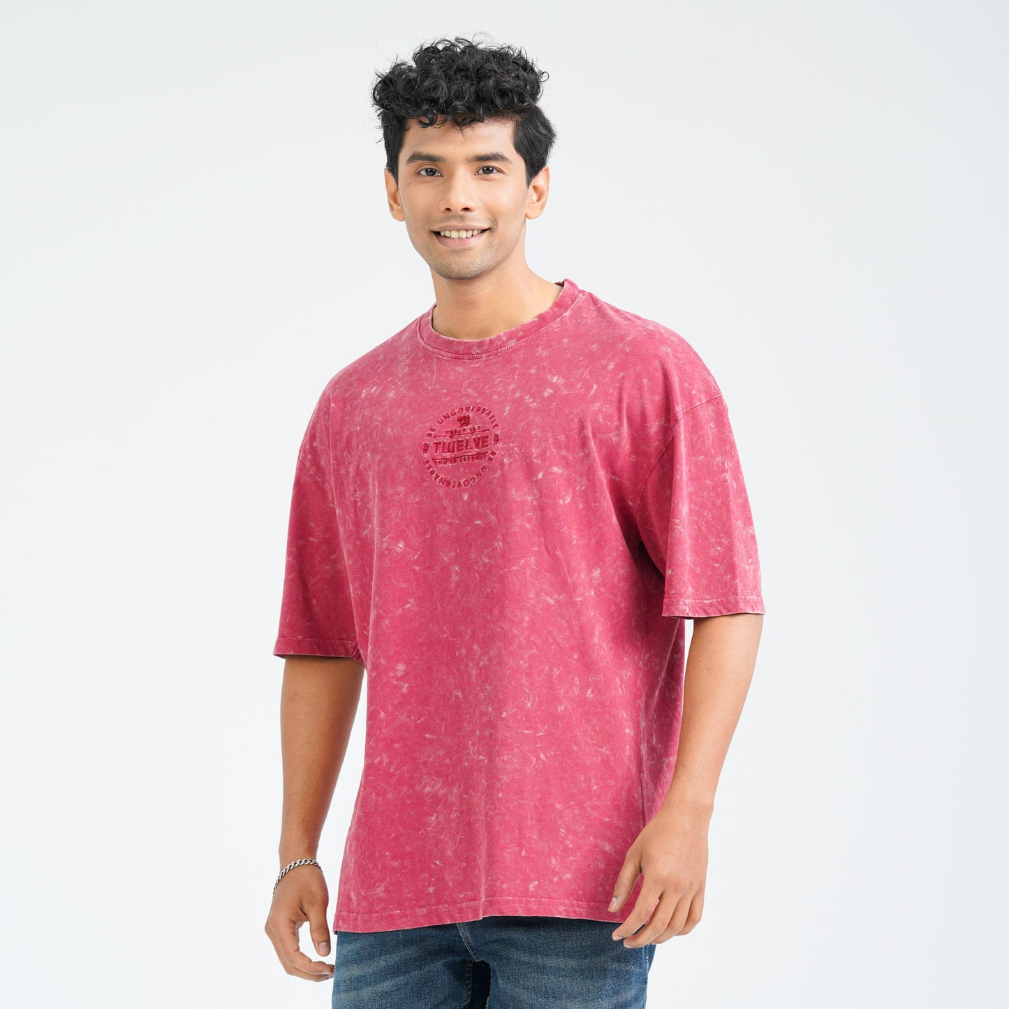 Men's Maroon Cotton  Oversized  T-Shirt