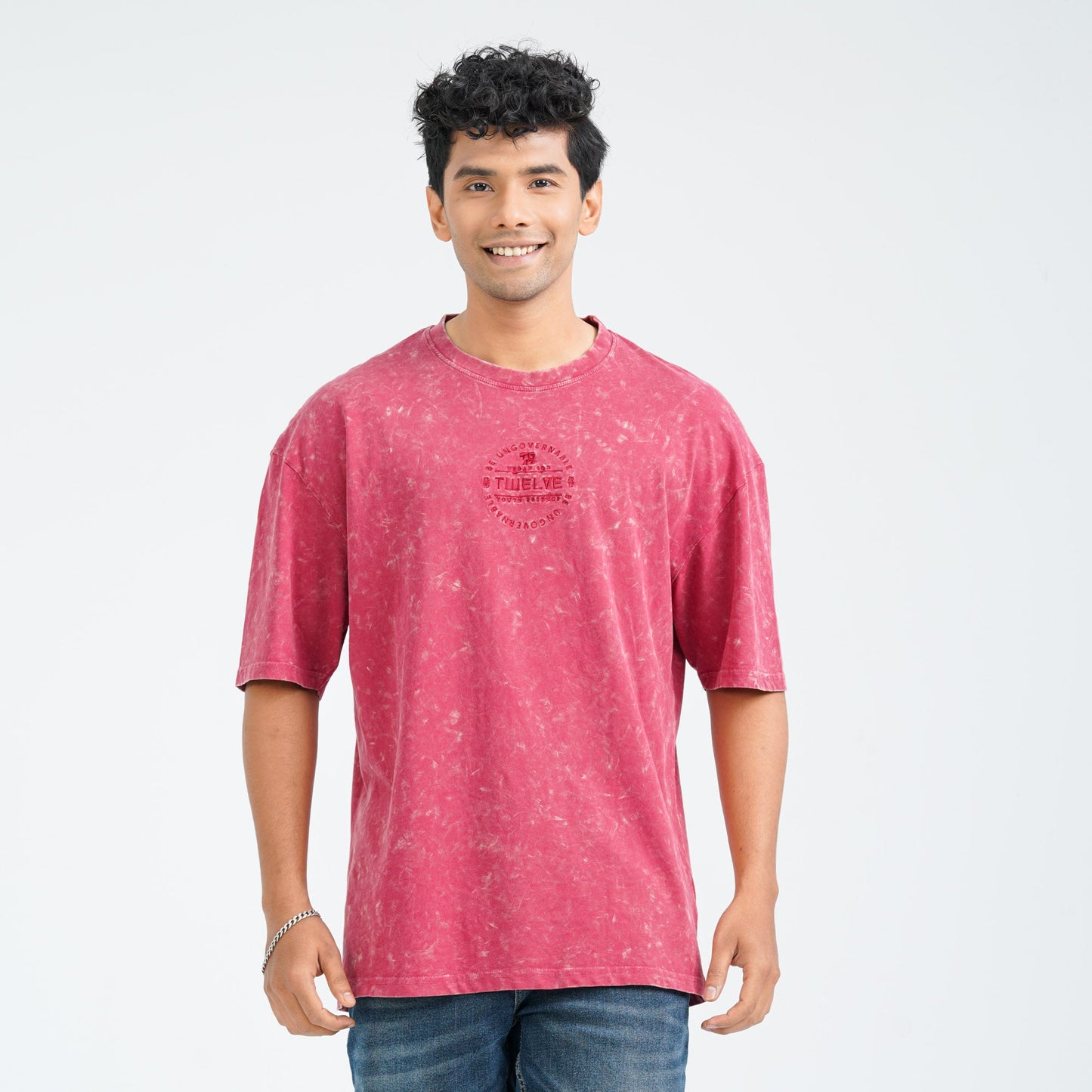Men's Maroon Cotton  Oversized  T-Shirt