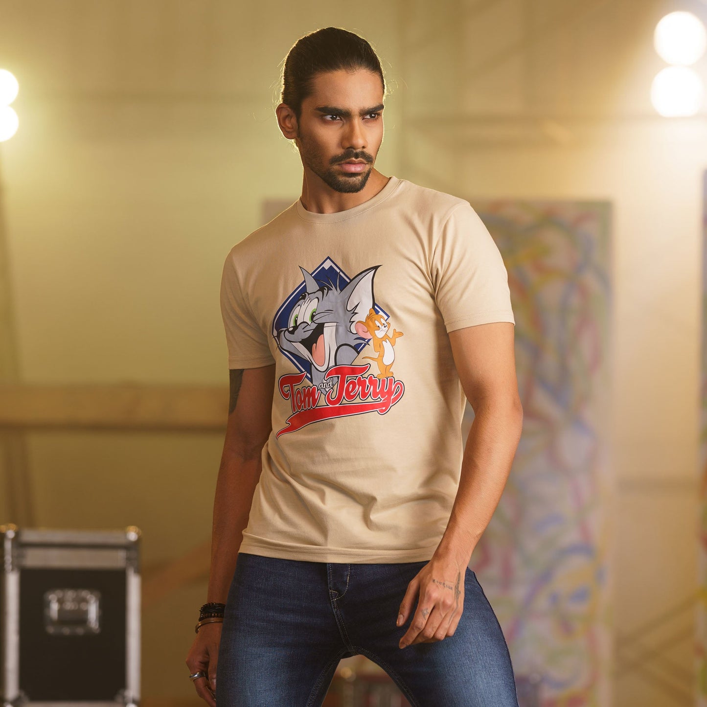 Mens Casual Beige T-Shirt