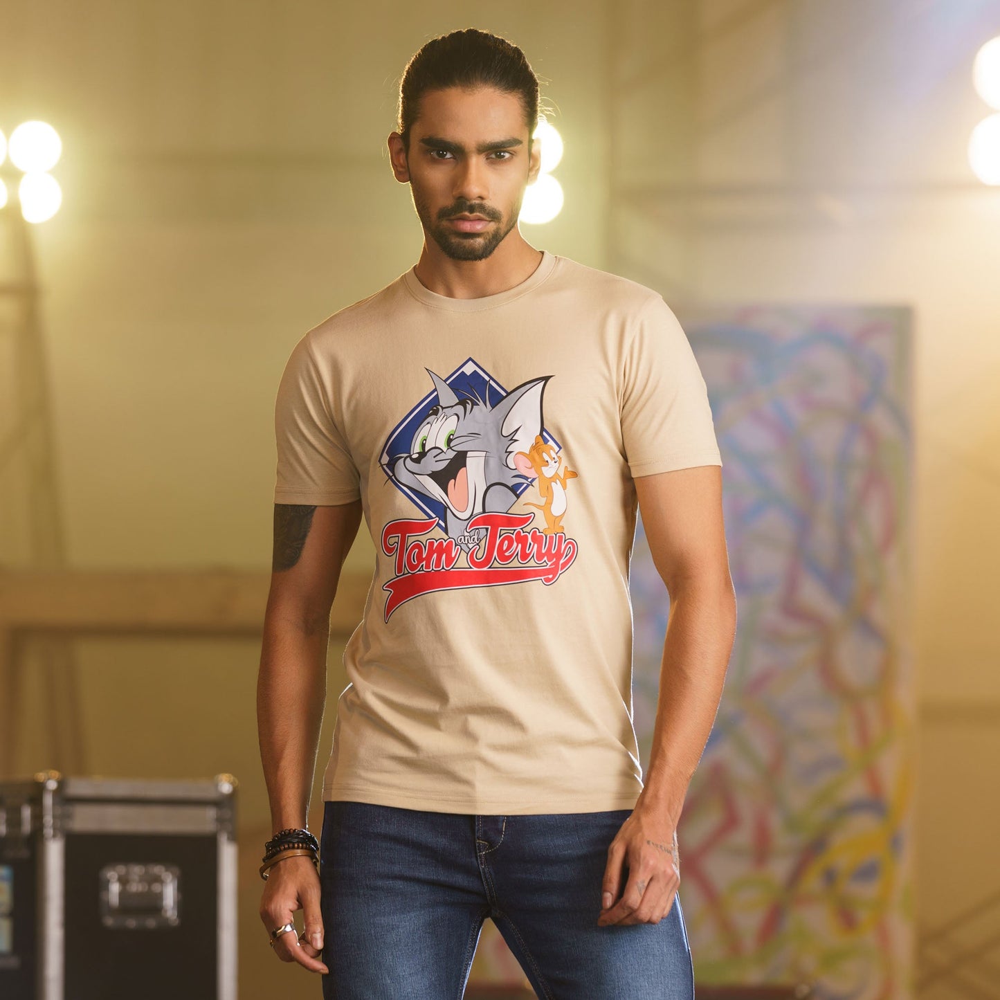 Mens Casual Beige T-Shirt