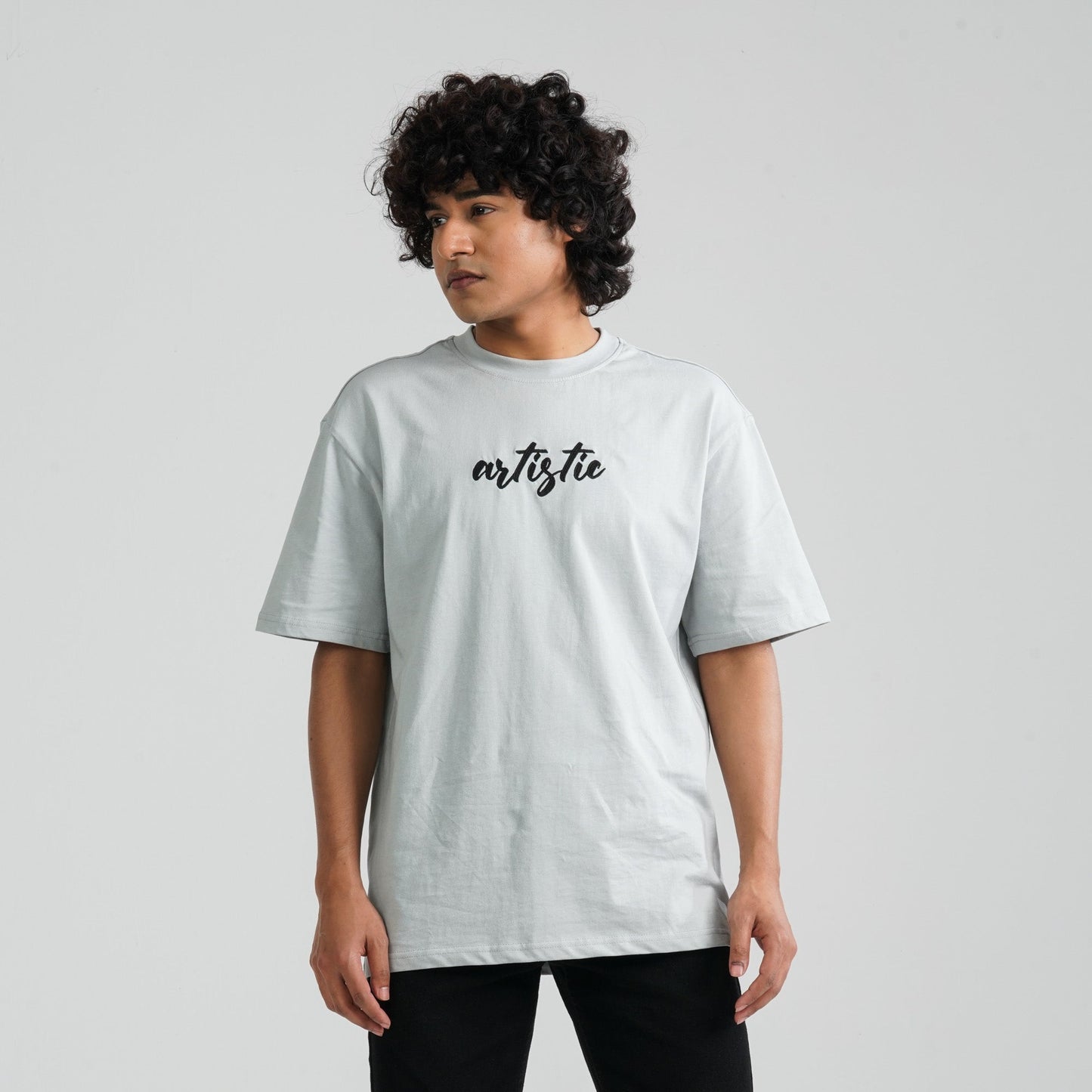 Men Grey Cotton Oversized T-Shirt