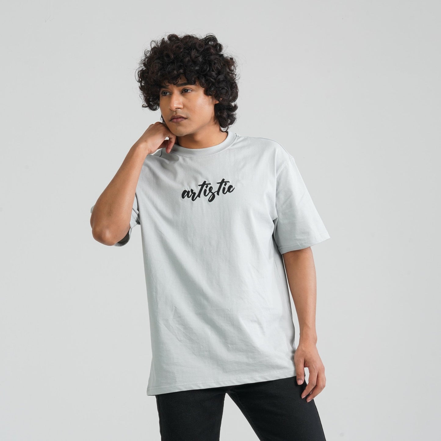 Men Grey Cotton Oversized T-Shirt
