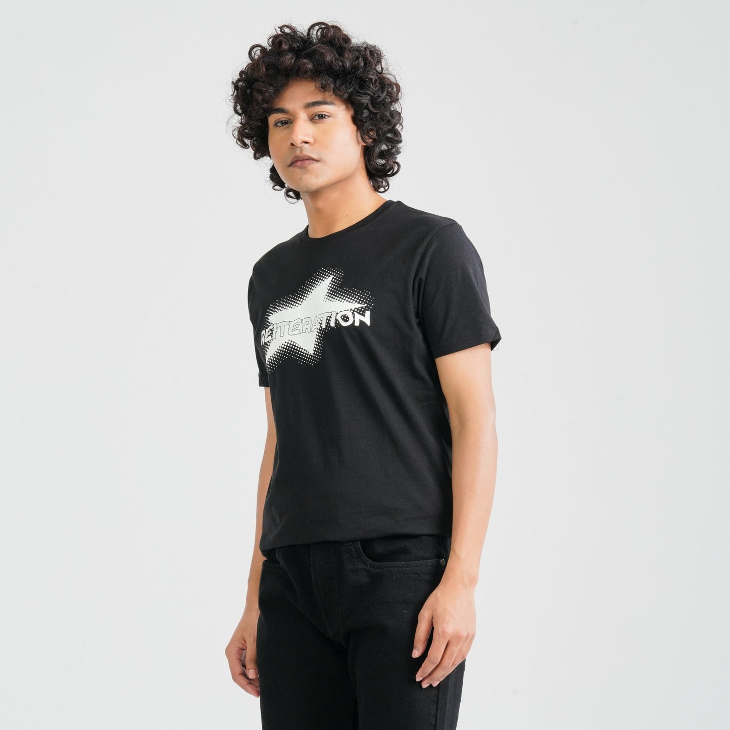 Men Black Cotton T-Shirt