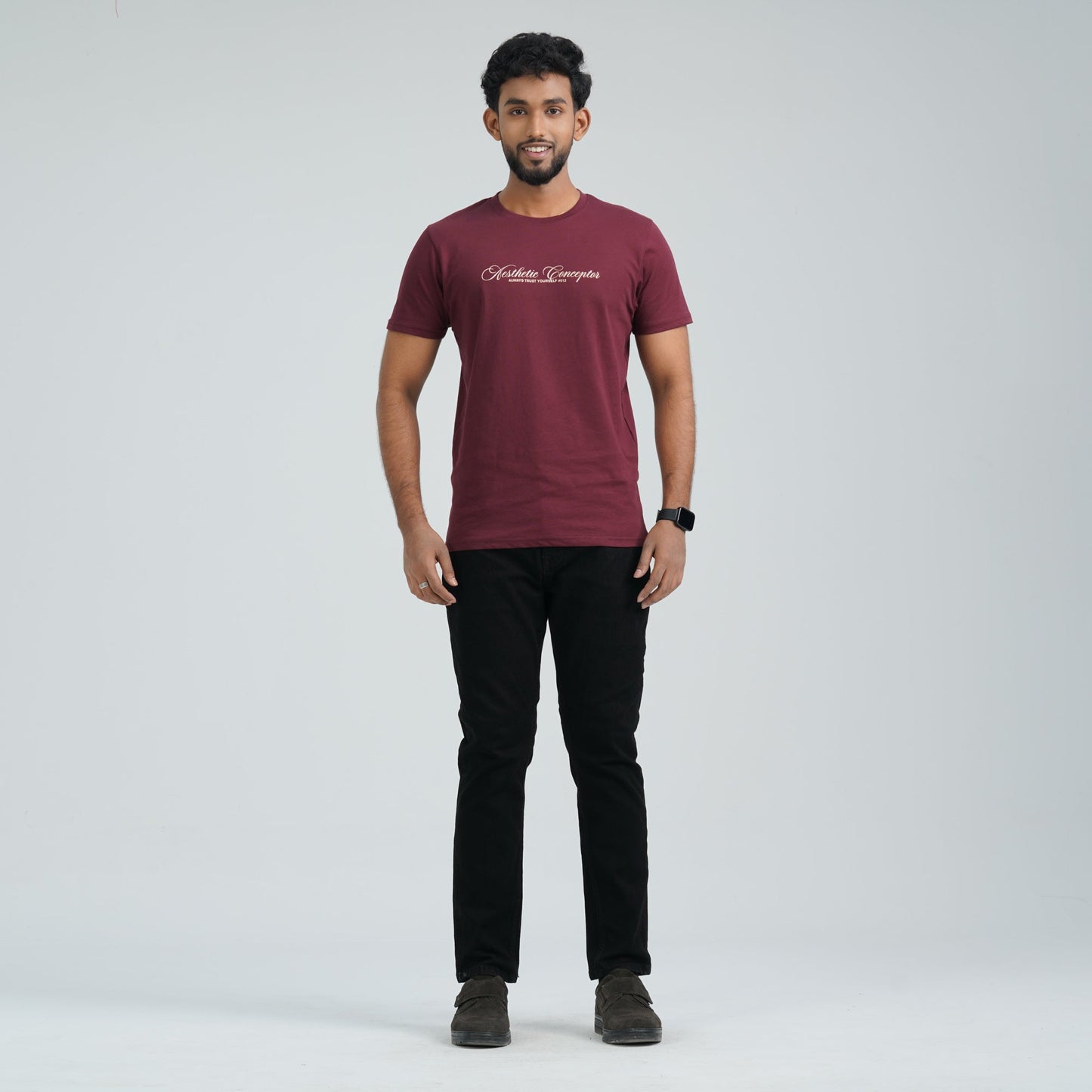 Men's Maroon Cotton T-Shirt