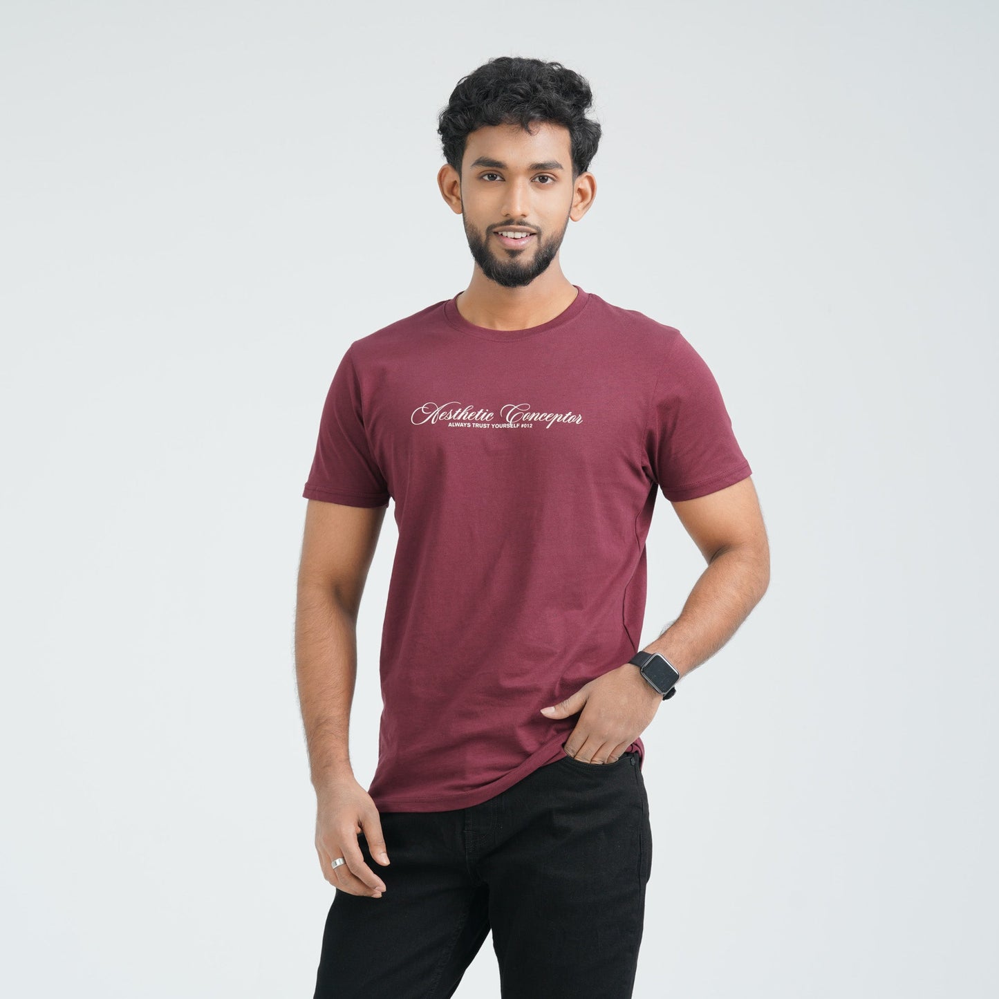 Men's Maroon Cotton T-Shirt