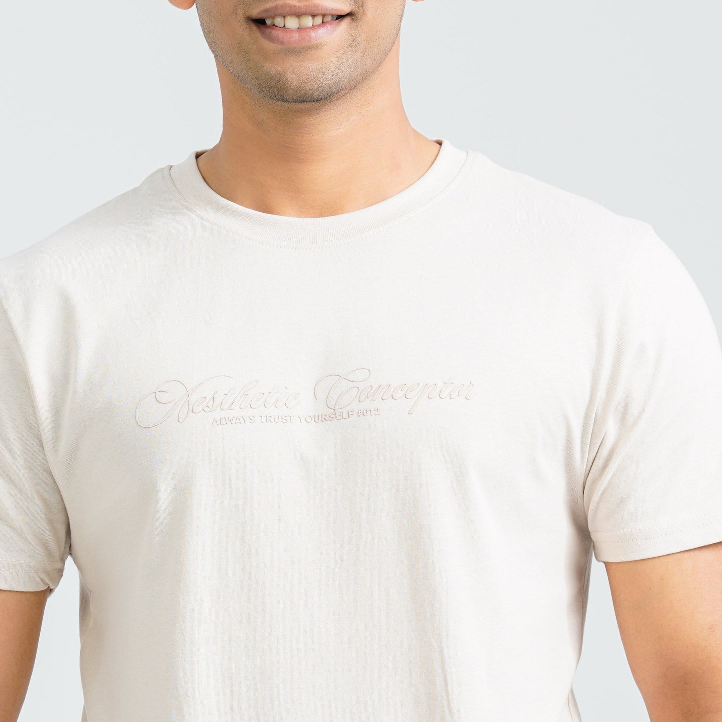 Men's Beige Cotton T-Shirt