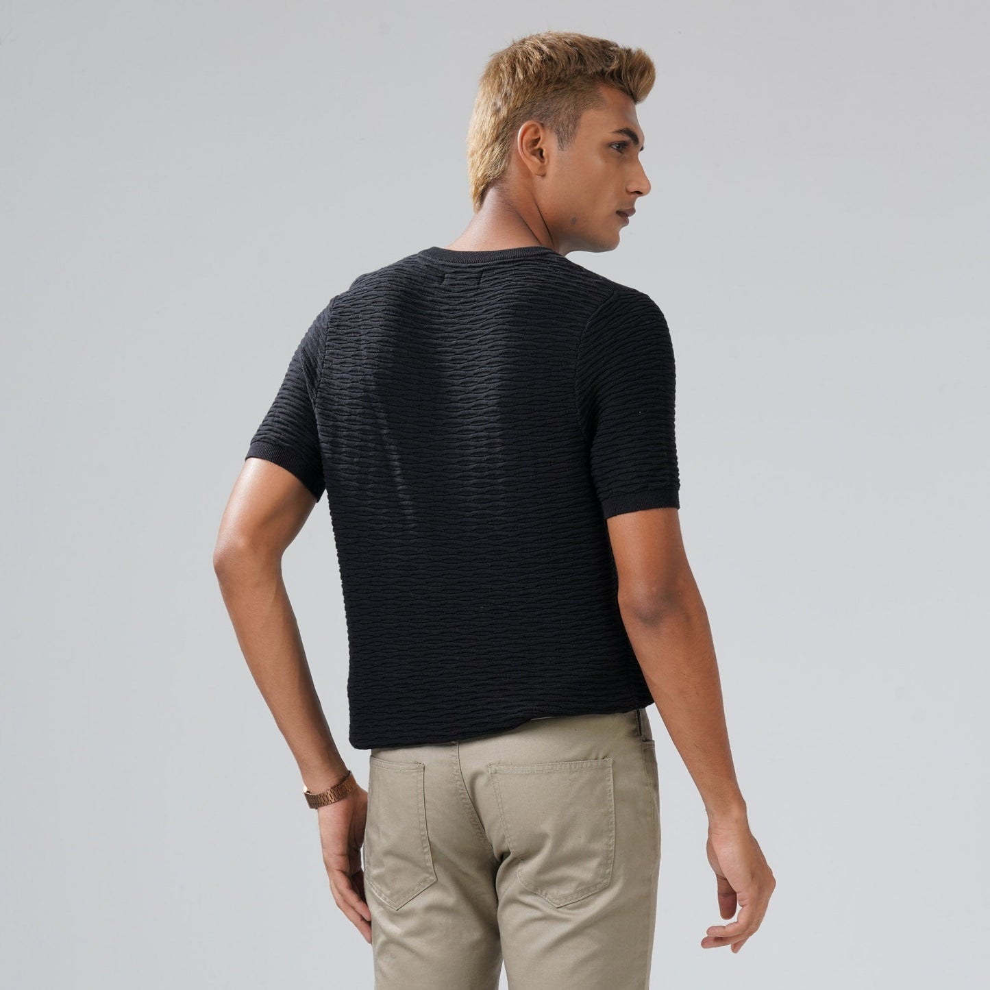 Men's Black Textured Sweater T-Shirt