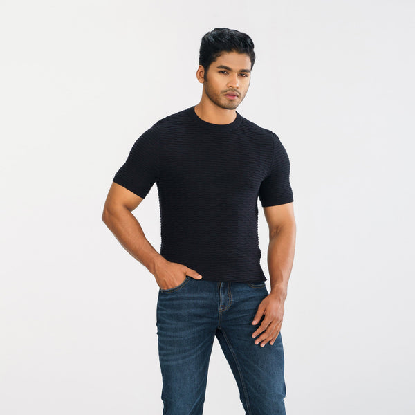 Men’s Black Textured Sweater T-Shirt