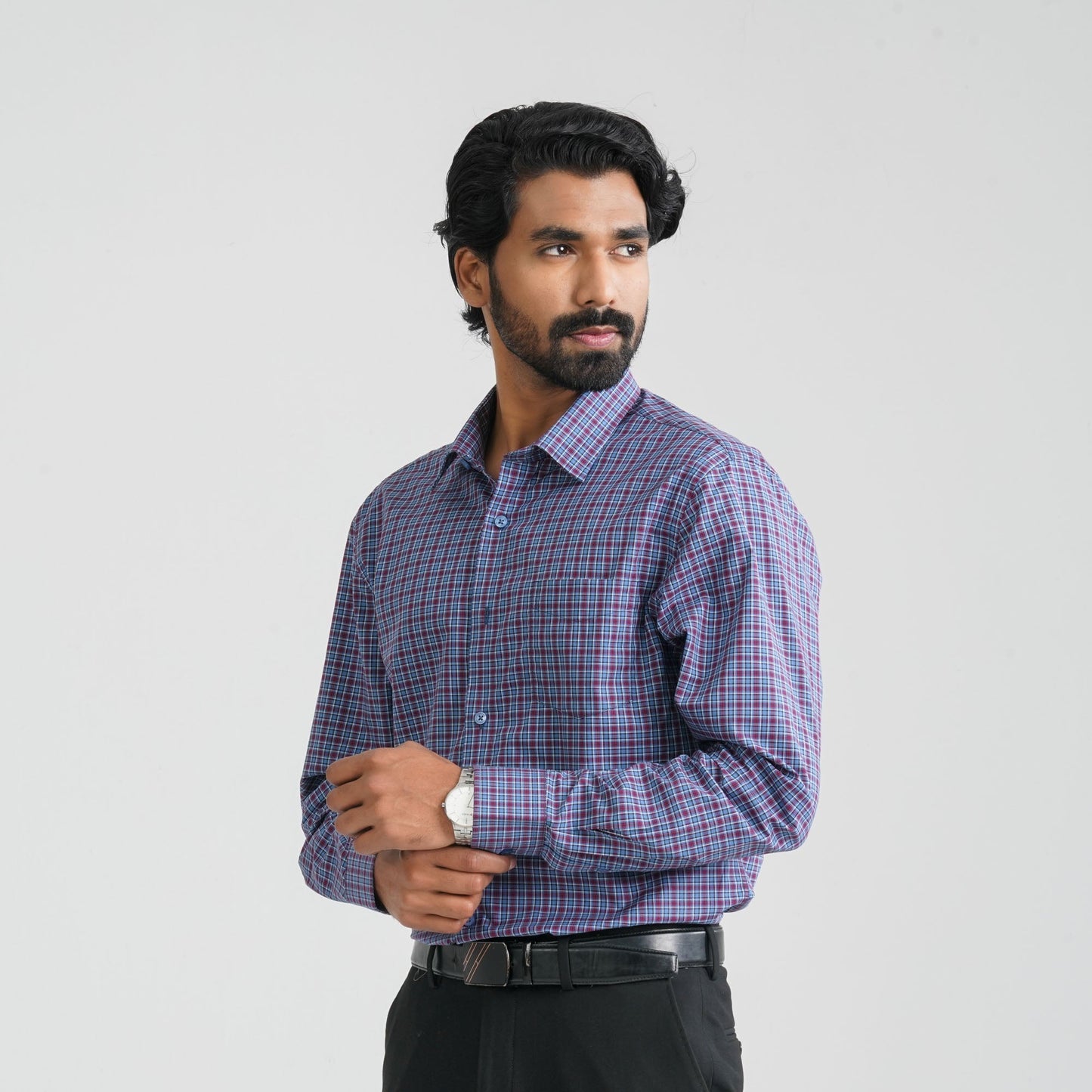Men's Blue Check Cotton Shirt