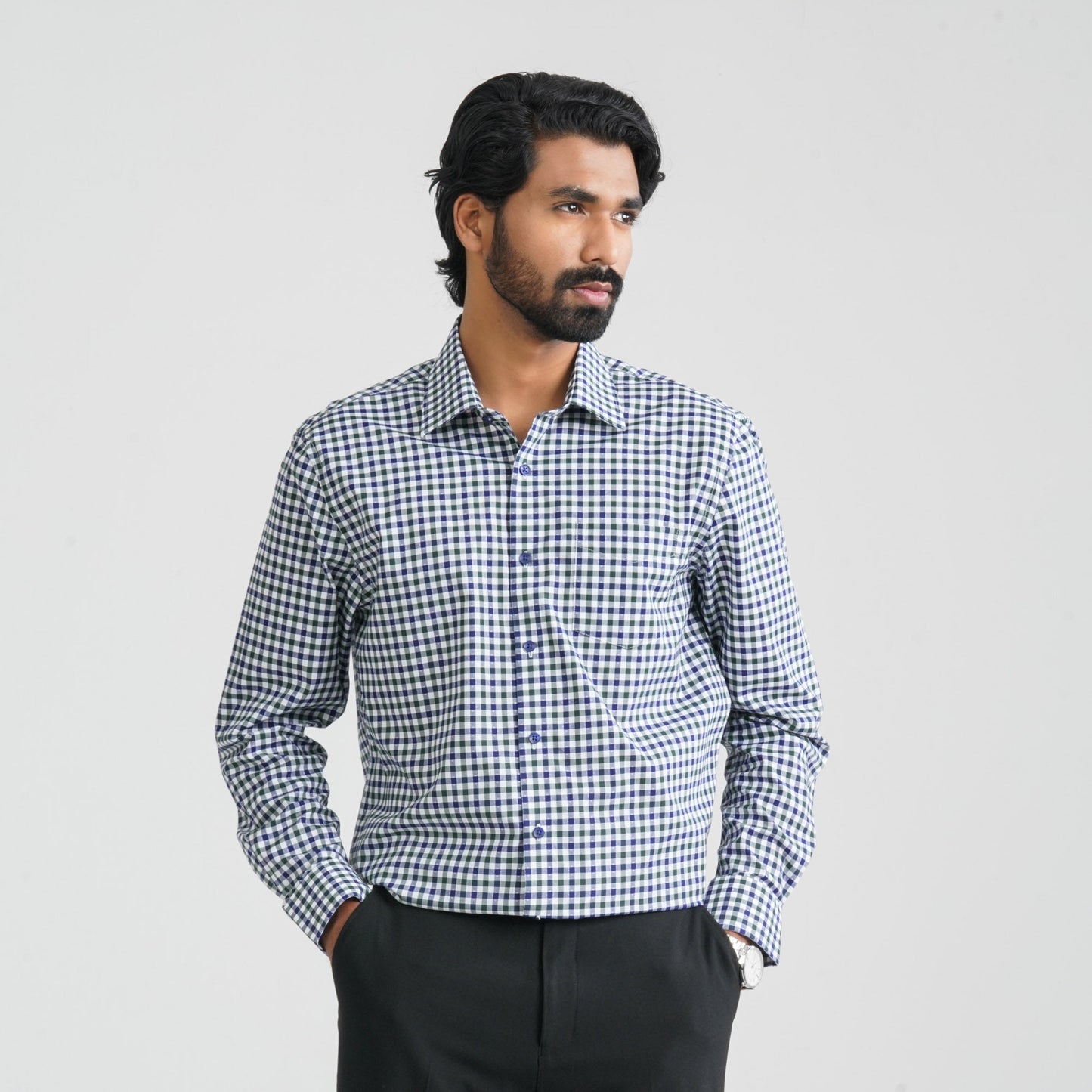 Men's Green Check Cotton Shirt