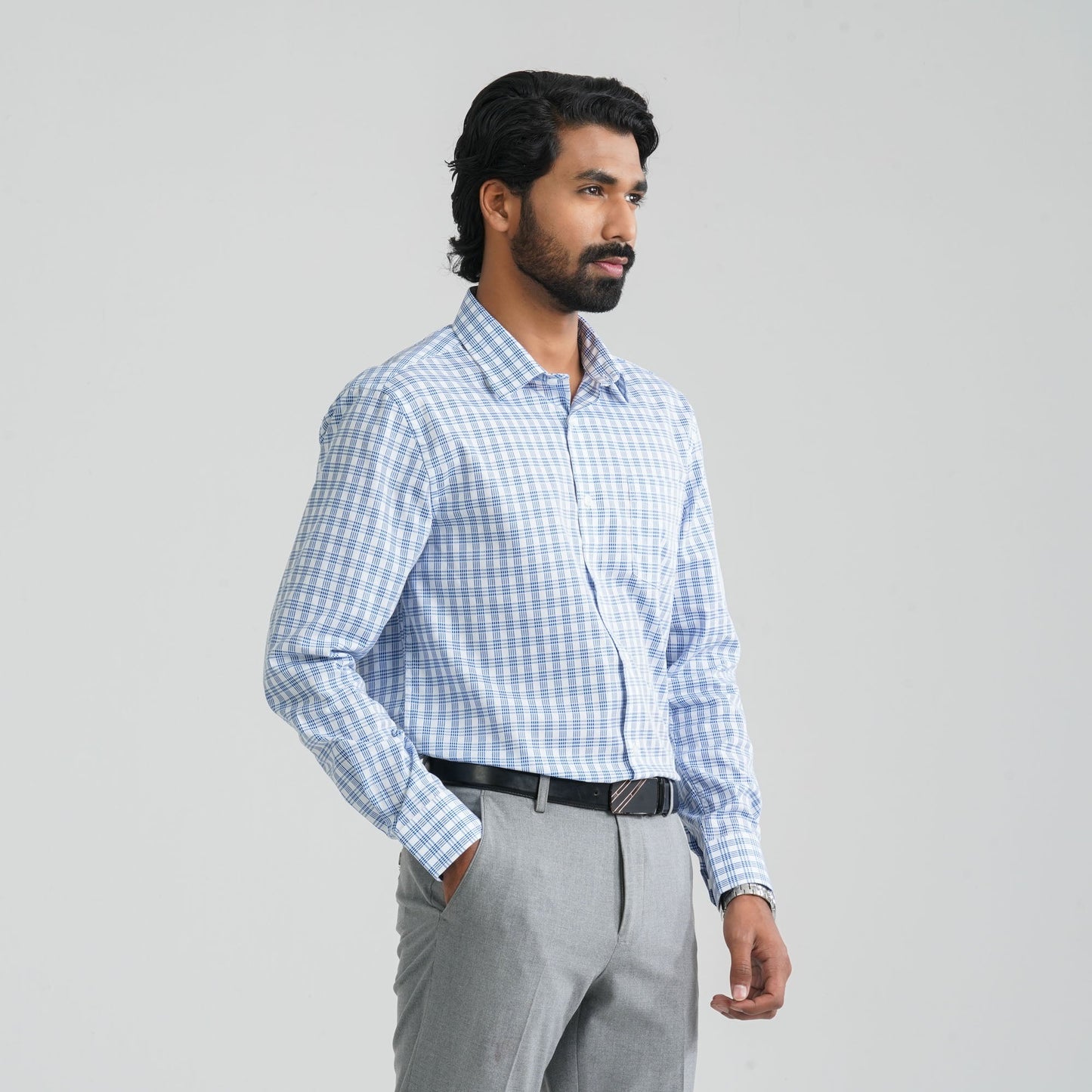 Men's White Check Cotton Shirt