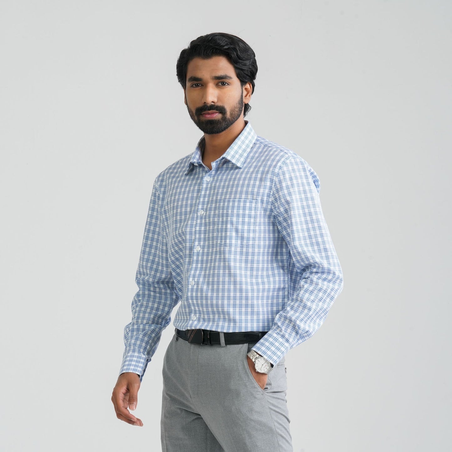 Men's White Check Cotton Shirt