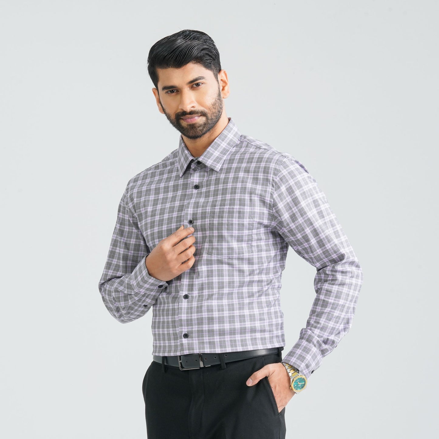Men's Levender Check Cotton Shirt