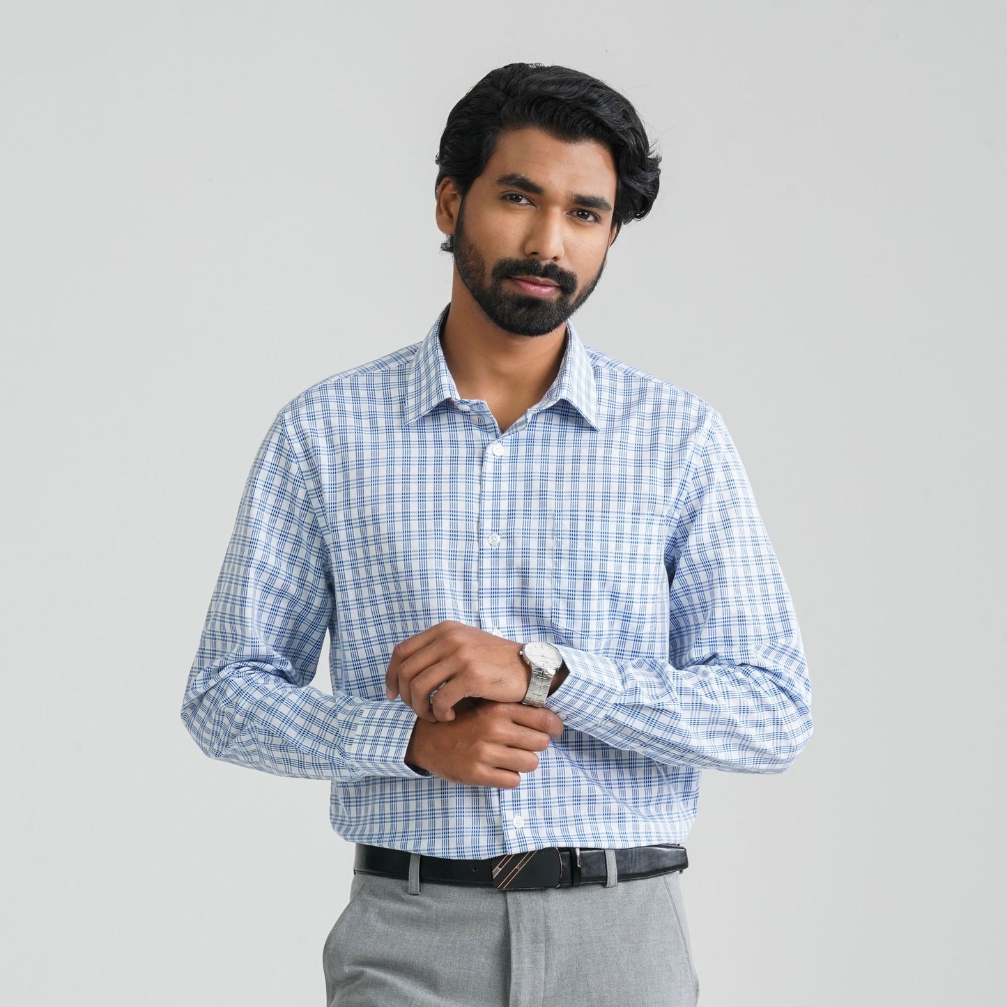 Men's White Check Cotton Shirt
