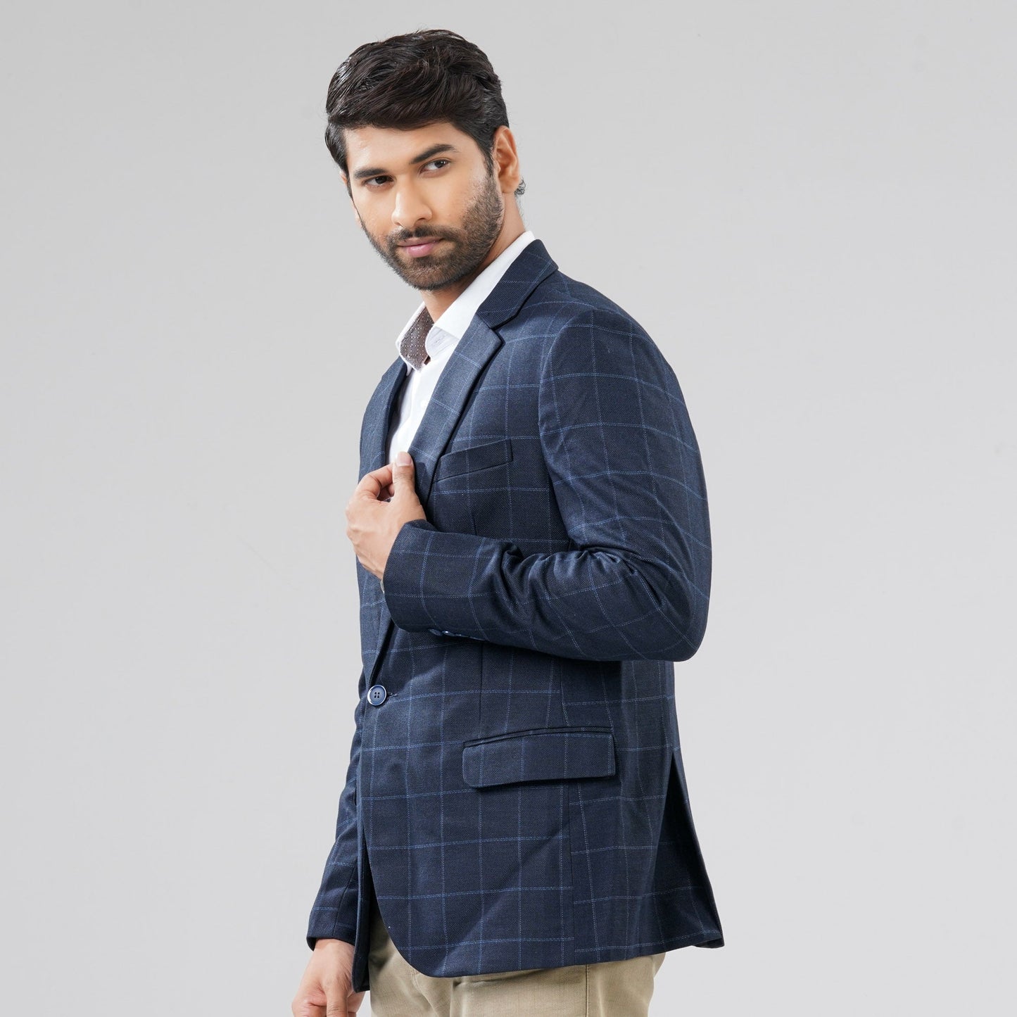 Mens Navy Check Blazer