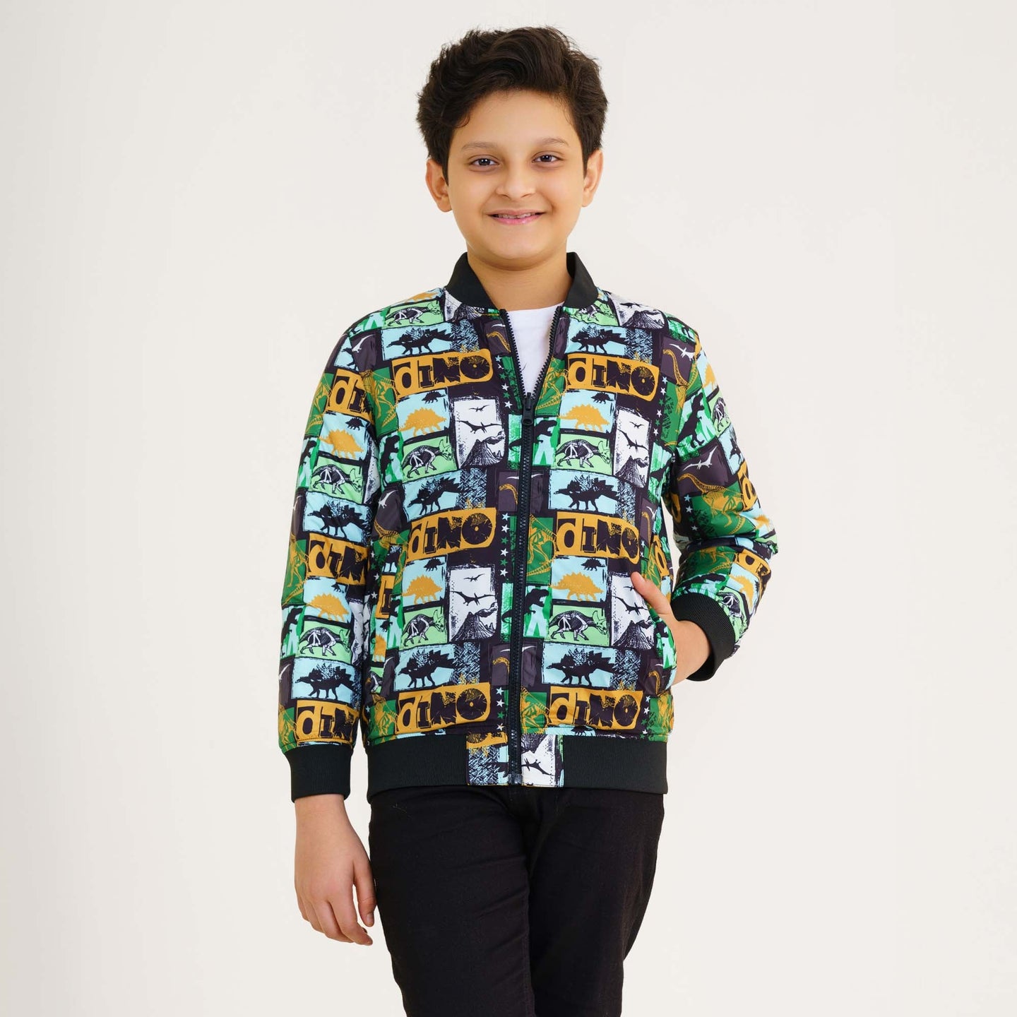 Boy's Mustard Printed Bomber Jacket